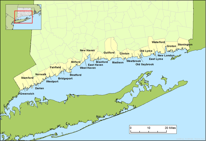 Map Of Connecticut Shoreline   CTShoreMap TownsC712 